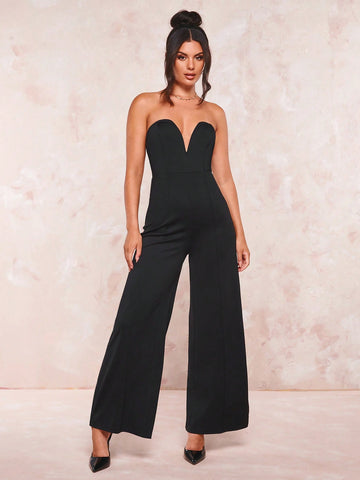 Solid Wide Leg Tube Jumpsuit