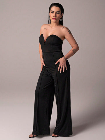 Solid Wide Leg Tube Jumpsuit
