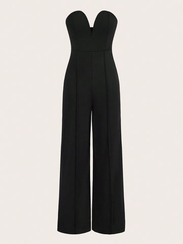 Solid Wide Leg Tube Jumpsuit