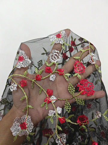 Women's Embroidered Mesh Patchwork Bodysuit With Long Sleeves