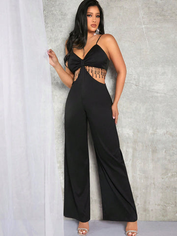 Fringe Trim Cut Out Cami Jumpsuit