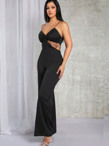Fringe Trim Cut Out Cami Jumpsuit