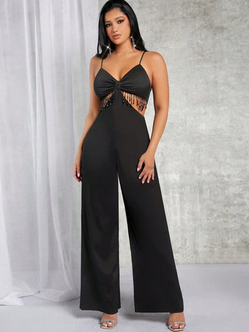 Fringe Trim Cut Out Cami Jumpsuit