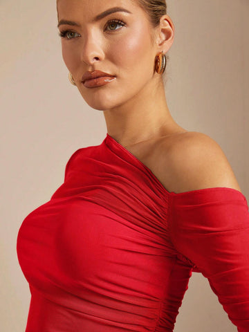 BAE Off Shoulder Pucker Up See Through Fitted T-Shirt