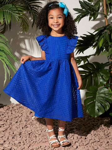 Young Girl'S Weave Elegant Plaid & Texture Pattern Dress With Ruffle Hem And Back Zipper