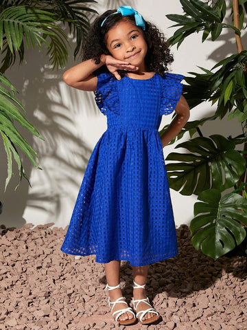 Young Girl'S Weave Elegant Plaid & Texture Pattern Dress With Ruffle Hem And Back Zipper
