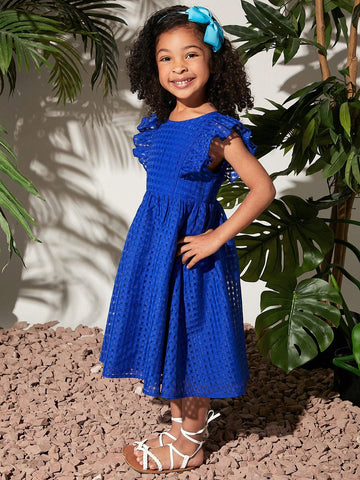 Young Girl'S Weave Elegant Plaid & Texture Pattern Dress With Ruffle Hem And Back Zipper