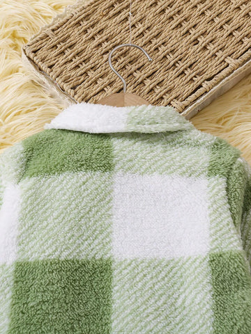 Young Girl 2-Piece Set: Plaid Fleece Zip-Up Jacket With Pockets And Bib Pants, Fall/Winter