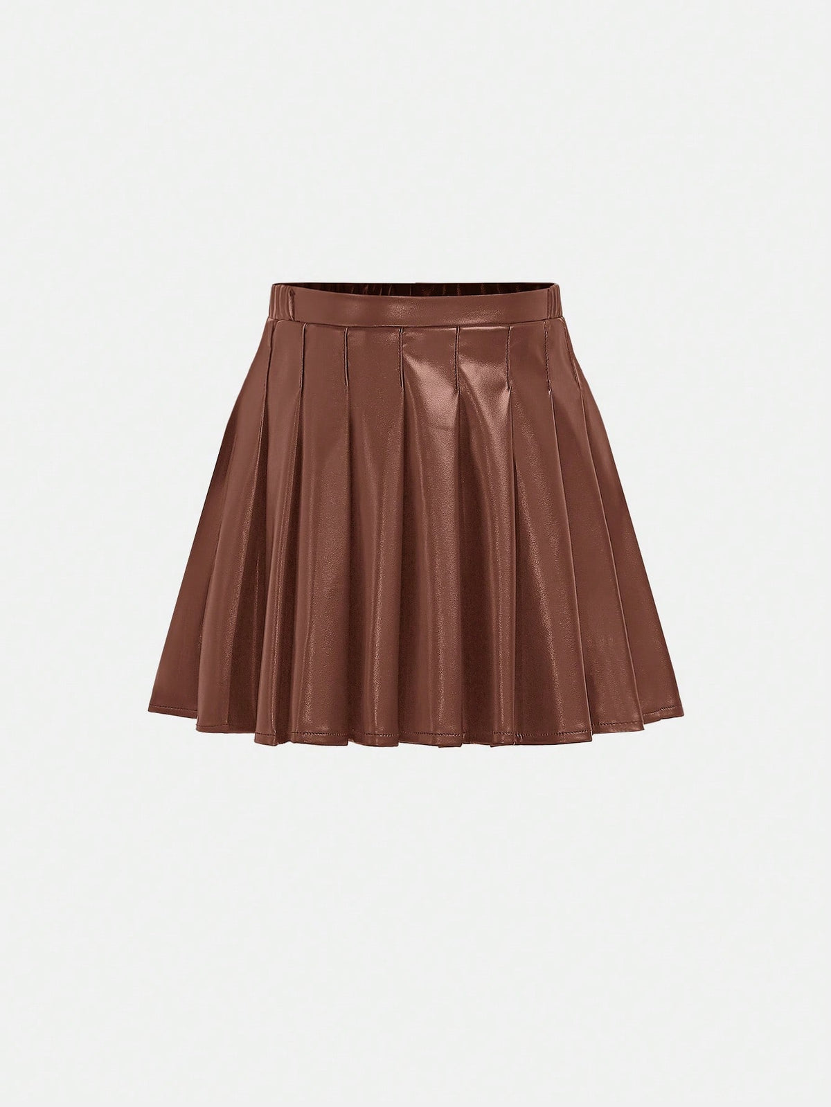Young Girl All-Match The Cheapest Woven Plain Solid Color PU Leather Bodycon Pleated Mini Skirt