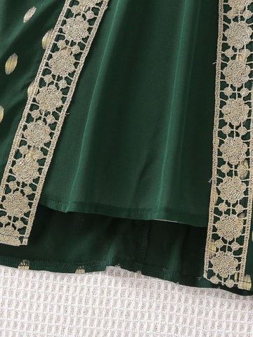 Young Girl Allover Print Contrast Guipure Lace Dress