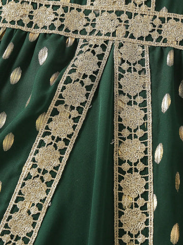 Young Girl Allover Print Contrast Guipure Lace Dress