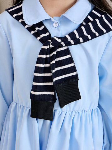 Young Girl And Young Girl Casual Collared Long Dress With Cinched Waist, Versatile, Fashionable, Unique