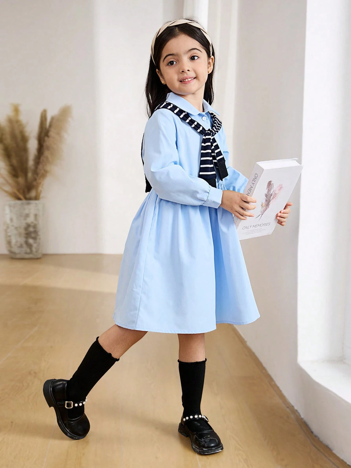 Young Girl And Young Girl Casual Collared Long Dress With Cinched Waist, Versatile, Fashionable, Unique