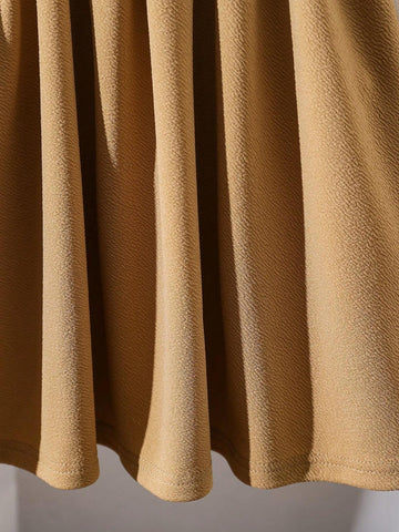 Young Girl And Young Girl Casual Color Block Bow Collar Ruffle Sleeve, Cinched Waist Mid-Length Long Sleeve Dress