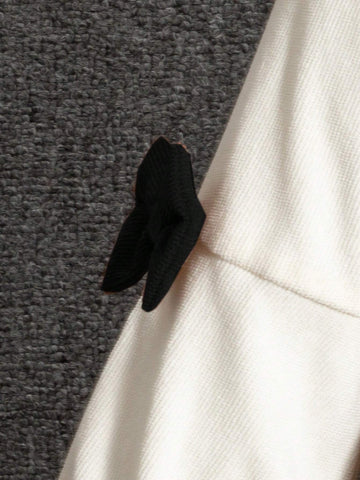 Young Girl Casual Square Neck Bow Detail Long Sleeve Waisted Dress, Suitable For Everyday Outings