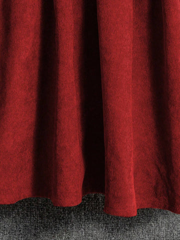 Young Girl And Young Girl Long Sleeve Bow Tie Square Neck Waist Cinched Dress, Casual Autumn/Winter Outfit