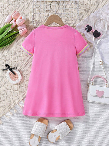 Young Girl Bag Print Tee Dress