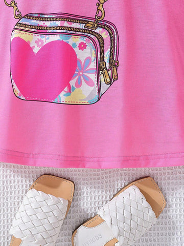 Young Girl Bag Print Tee Dress