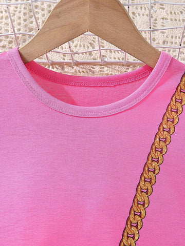 Young Girl Bag Print Tee Dress