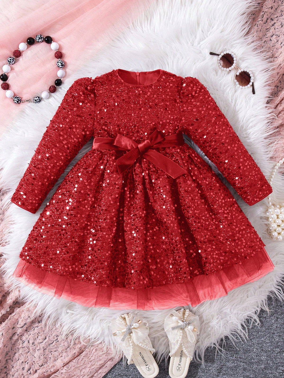 Young Girl Birthday Party Elegant Princess Dress With Sequin Embroidery & Mesh Patchwork