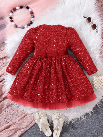 Young Girl Birthday Party Elegant Princess Dress With Sequin Embroidery & Mesh Patchwork