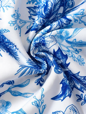 Young Girl Blue & White Floral Print Style Summer Holiday Maxi Dress With Square Neckline And Ruffled Sleeves