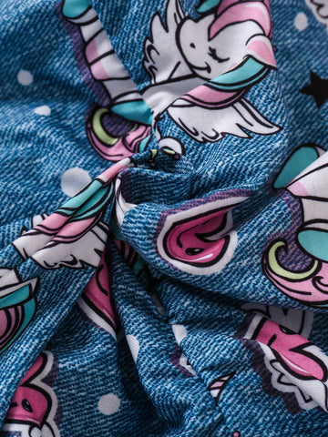 Young Girl Cartoon Print Sleeveless Jumpsuit