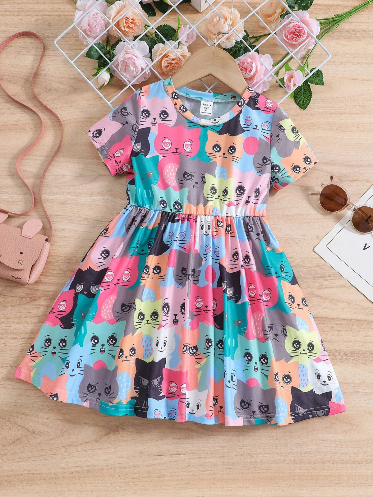 Young Girl Cartoon Printed Round Neck Regular Sleeve Dress For Summer