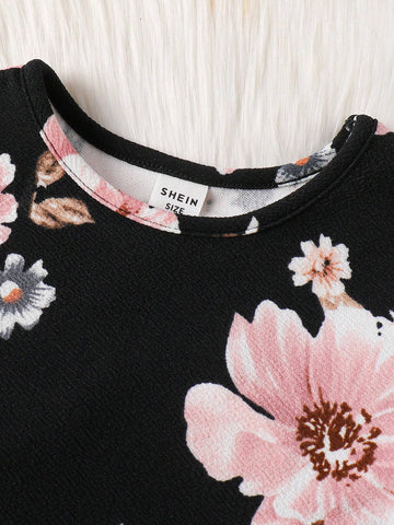 Young Girl Casual 1pc Cute Colorful Floral/Flower Pattern Knitted Dress,Autumn And Winter,Great For Casual & Daily Wear & School Daily
