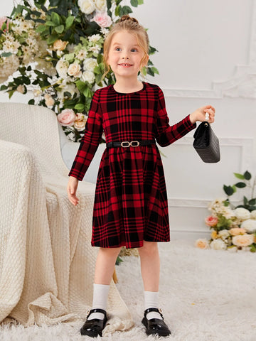Young Girl Casual 1pc Cute Colorful Floral/Flower Pattern Knitted Dress, Autumn And Winter, Great For Casual & Daily Wear & School Daily