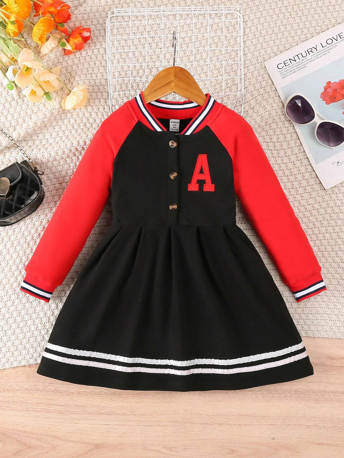 Young Girl Casual Color Block Letter Embroidery Long Dress For Autumn