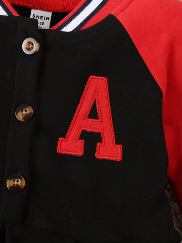 Young Girl Casual Color Block Letter Embroidery Long Dress For Autumn