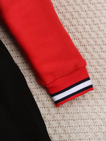 Young Girl Casual Color Block Letter Embroidery Long Dress For Autumn