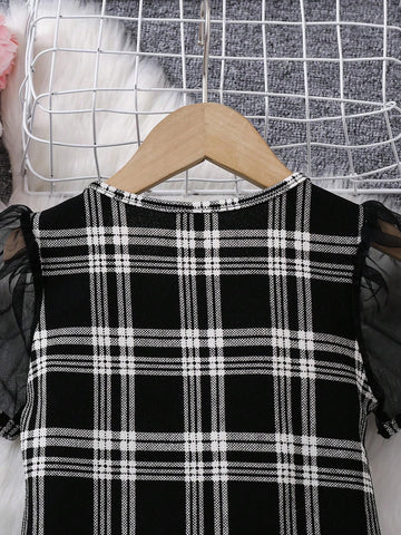 Young Girl Casual Comfortable Round Neck Sleeveless Knee-Length Black/White Dress