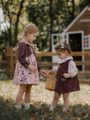 Young Girl Casual Cute Deer Print Ruffle Hem Dress, Autumn