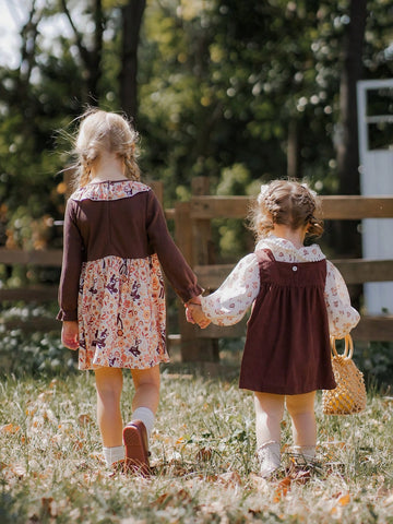 Young Girl Casual Cute Deer Print Ruffle Hem Dress, Autumn