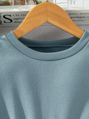 Young Girl Casual Daily Wear Letter Print Color Block Round Neck Dress, Autumn