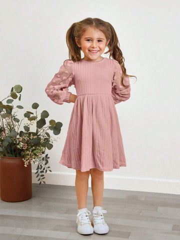 Young Girl Casual Fitted College Style Round Neck Patchwork T-Shirt Dress