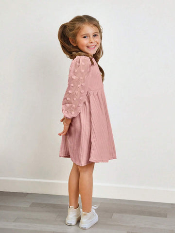 Young Girl Casual Fitted College Style Round Neck Patchwork T-Shirt Dress