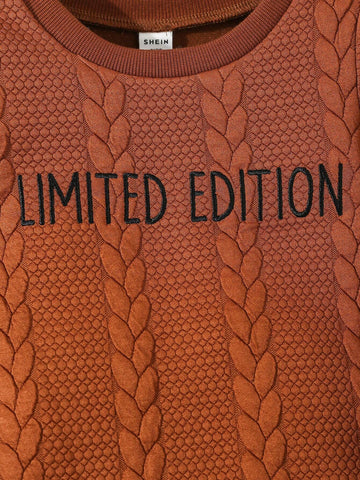 Young Girl Casual Letter Embroidered Cable Knit Dress