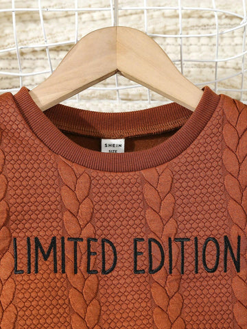 Young Girl Casual Letter Embroidered Cable Knit Dress