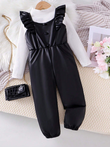 Young Girl' Casual Ruffled Sleeveless Bib Pants Jumpsuit