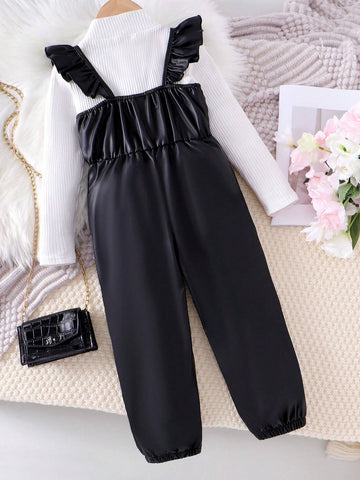 Young Girl' Casual Ruffled Sleeveless Bib Pants Jumpsuit