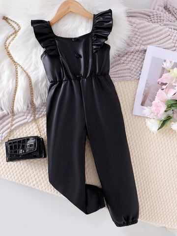 Young Girl' Casual Ruffled Sleeveless Bib Pants Jumpsuit