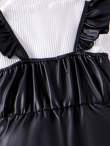 Young Girl' Casual Ruffled Sleeveless Bib Pants Jumpsuit