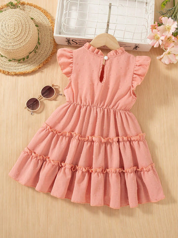 Young Girl Casual Solid Color Cap Sleeve Dress