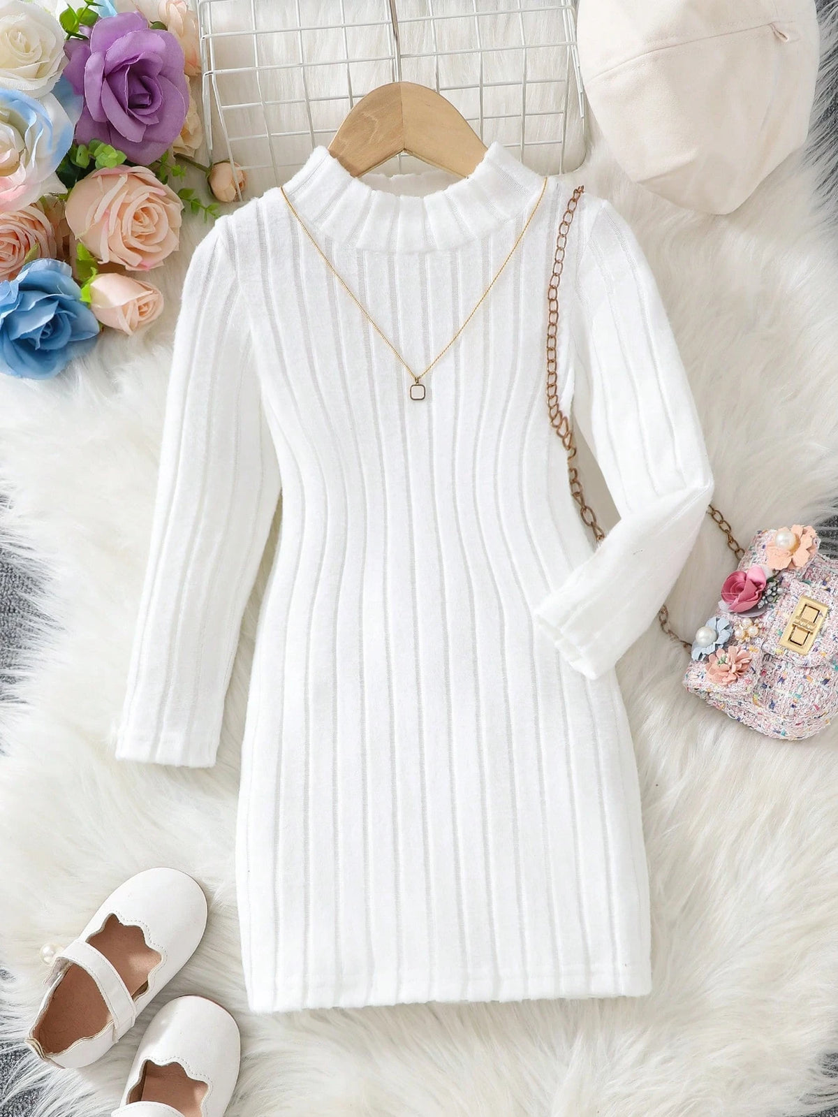 Young Girl Casual Solid Color Long Sleeve Dress