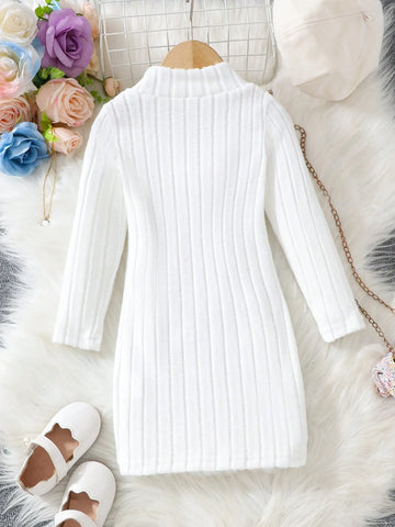 Young Girl Casual Solid Color Long Sleeve Dress