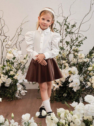 Young Girl Casual Solid Color PU Leather Bodycon Mini Skirt