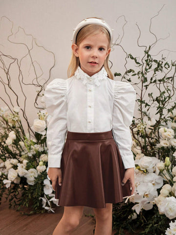 Young Girl Casual Solid Color PU Leather Bodycon Mini Skirt